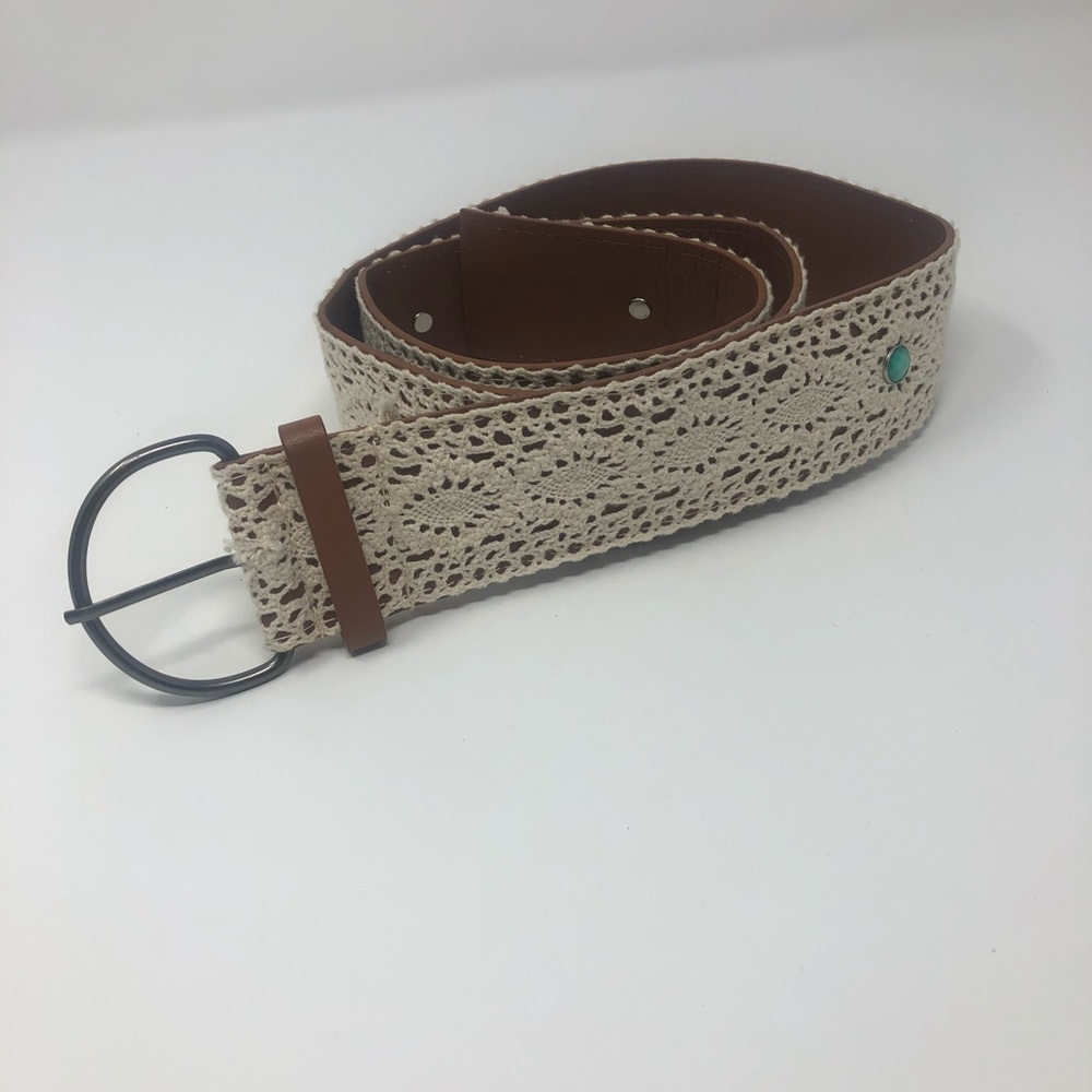 Faux Leather with White Lace Faux Turquoise Stones